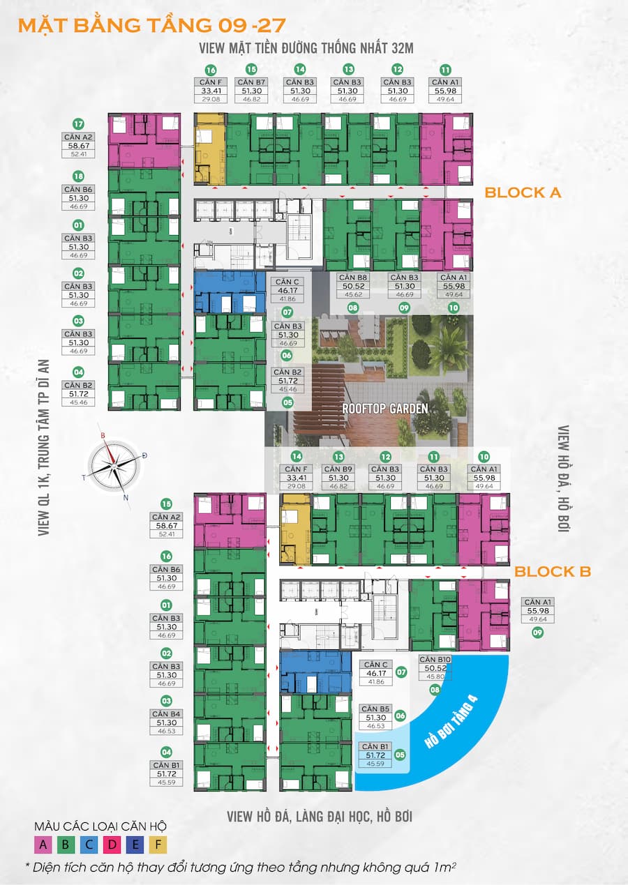 Mặt bằng căn hộ bcons city dĩ an tầng 9 -27