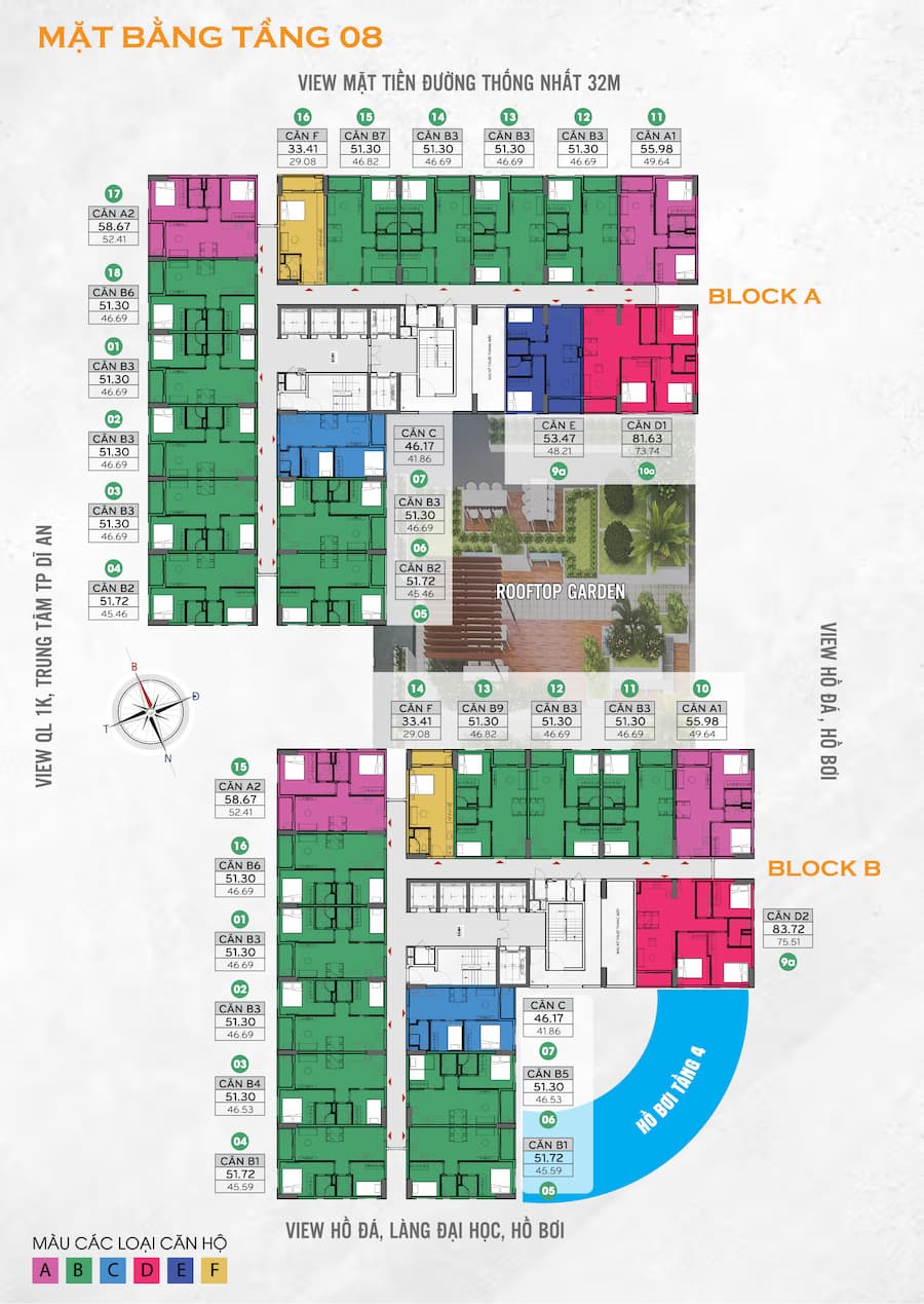 Mặt bằng căn hộ bcons city dĩ an tầng 8
