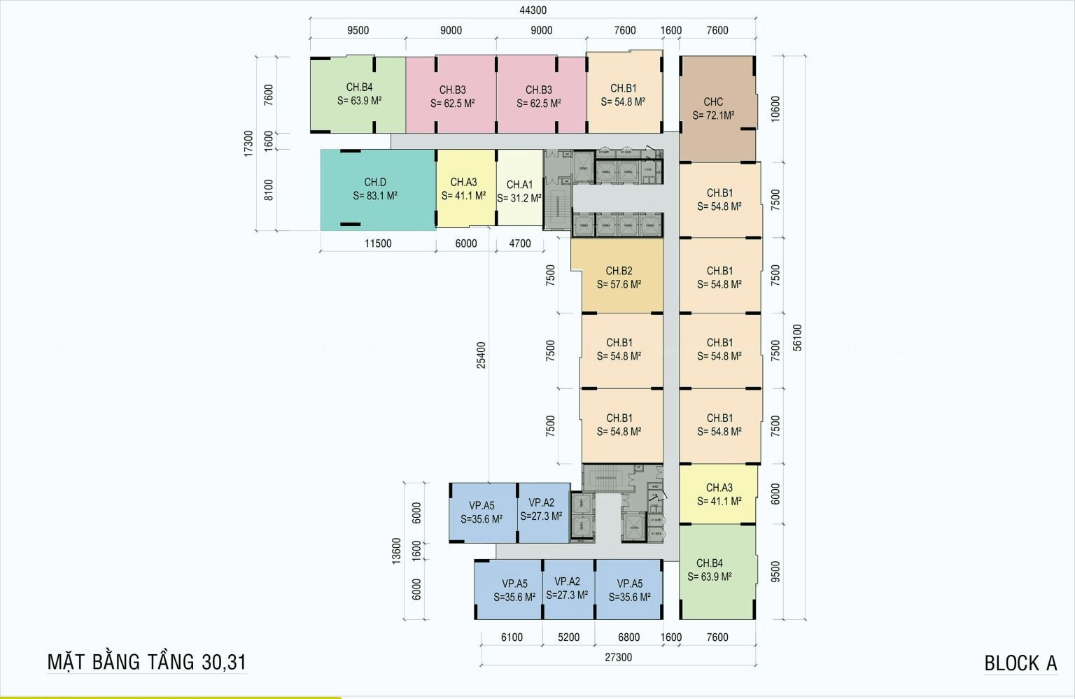 Mặt Bằng Tầng 30, 31 Block A ở Ava Center