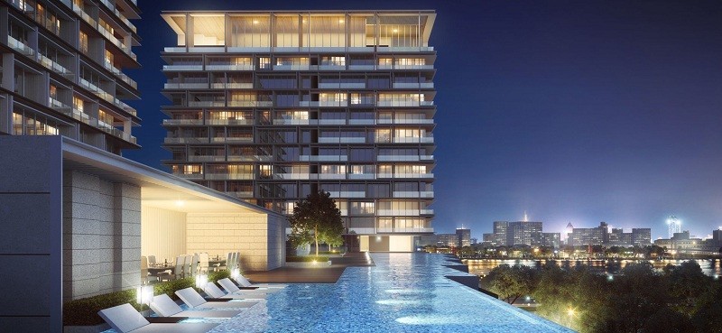 Khu bể bơi tràn bờ được xây dựng trên tầng cao khối đế mang đến trải nghiệm tuyệt vời nhất