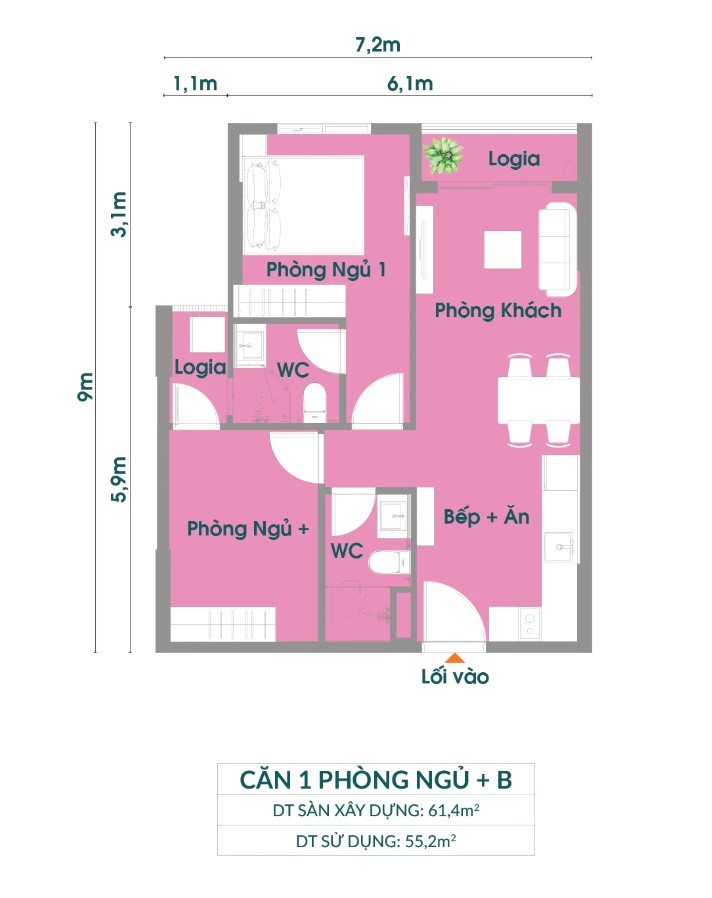 thiết kế căn hộ 1PN+ B CityView Signature